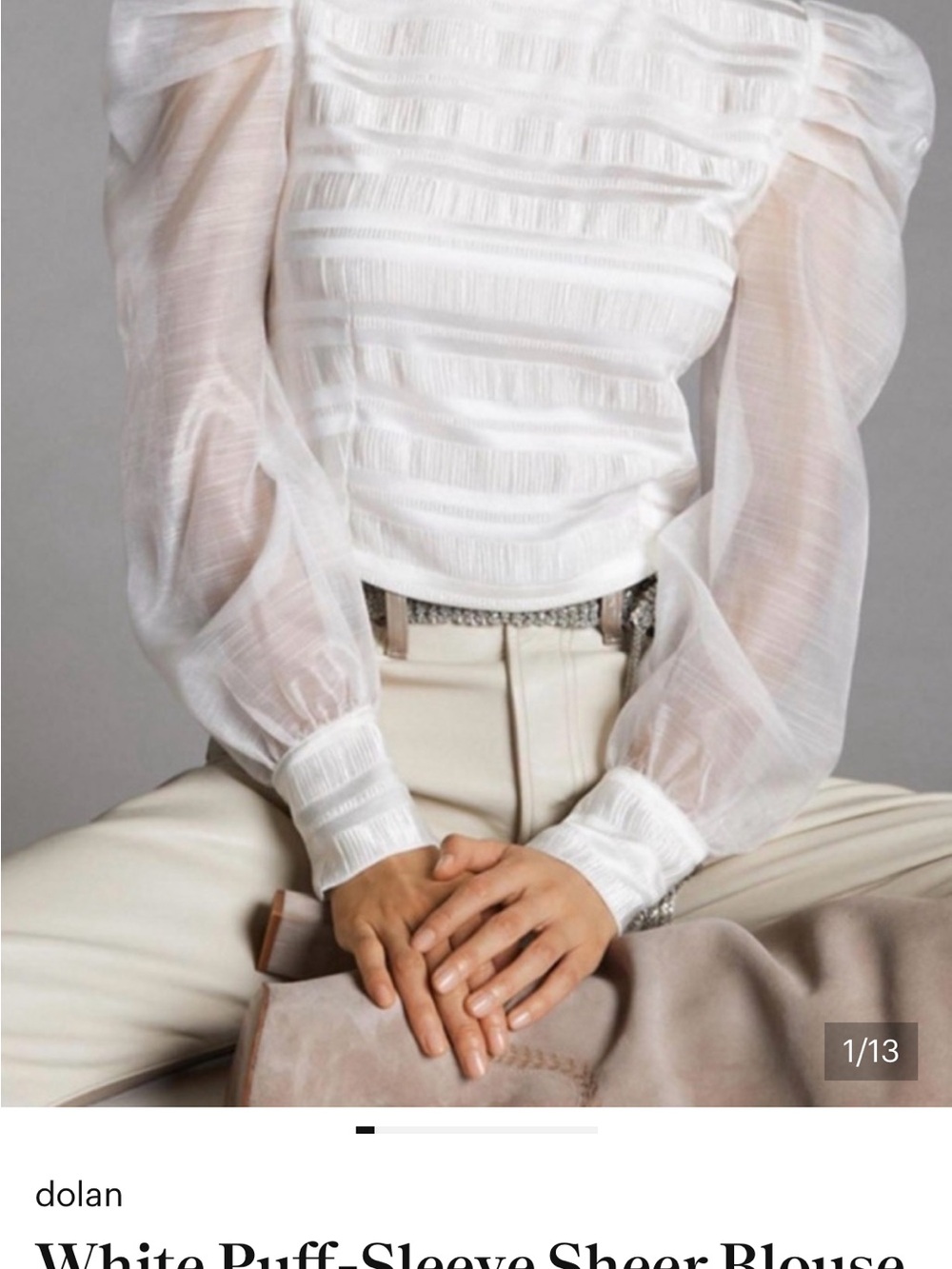dolan Sheer White Puff-Sleeve Textured Bodice Blouse